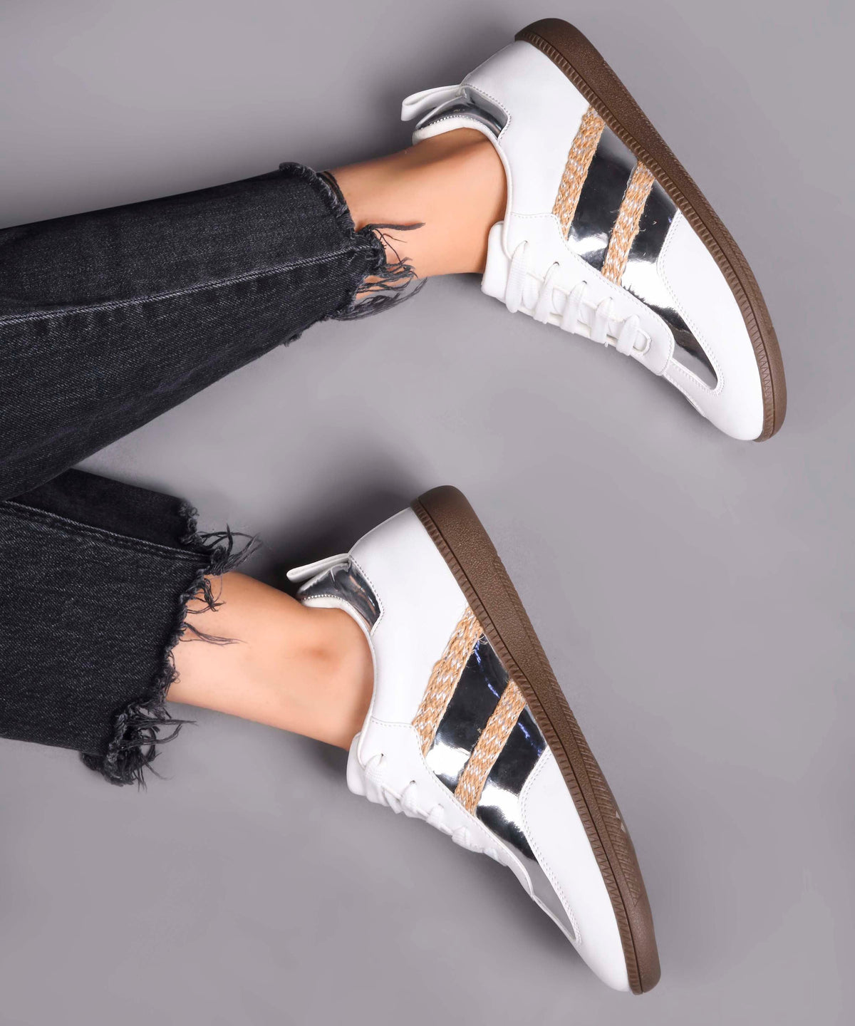 JM Looks Trendy Sneakers with Metallic Panels & Braided Detailing