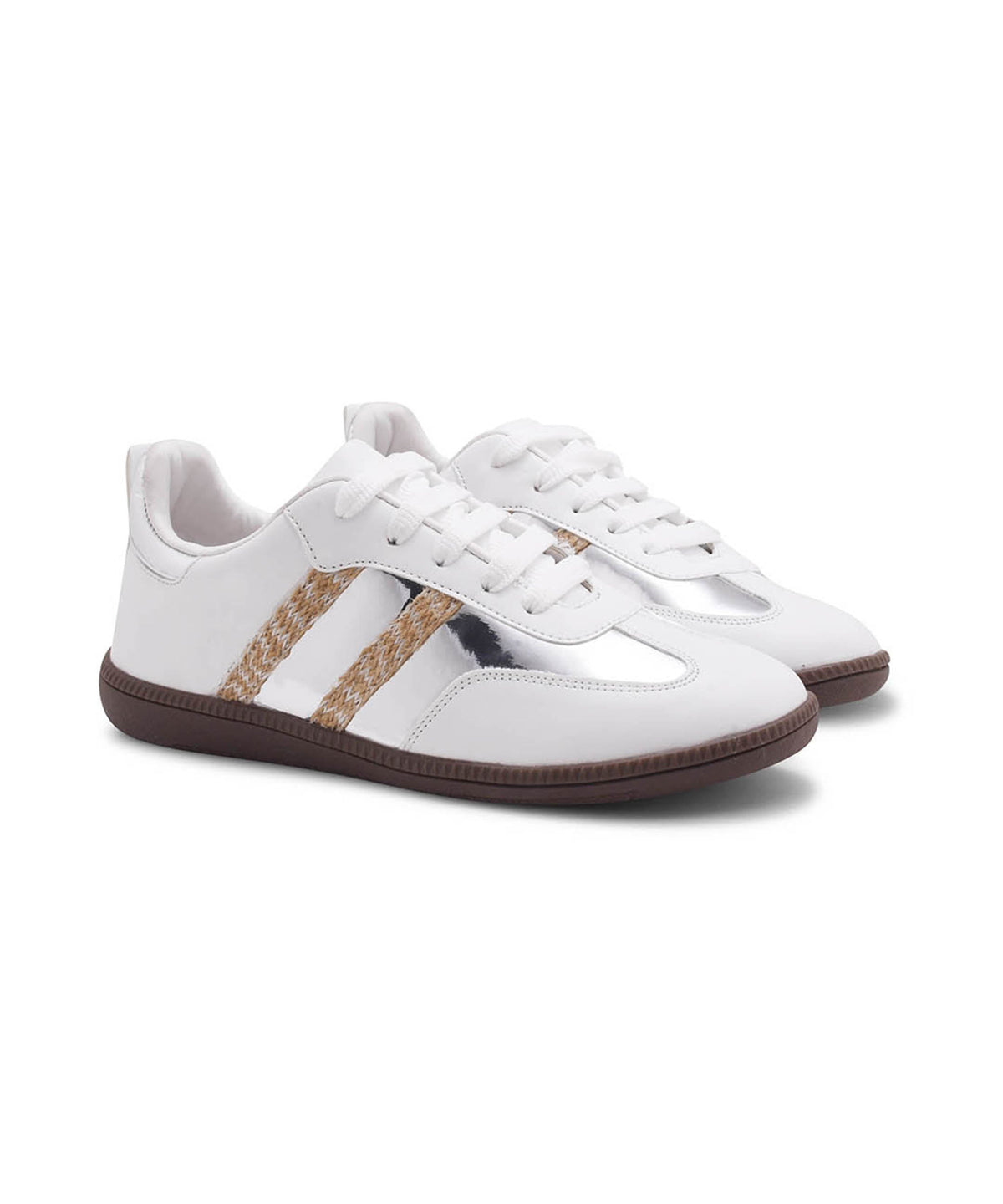 JM Looks Trendy Sneakers with Metallic Panels & Braided Detailing