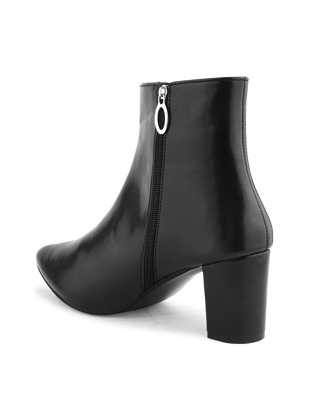 JM Looks Women Block Heel Ankle Boots with Zipper Pointed Toe