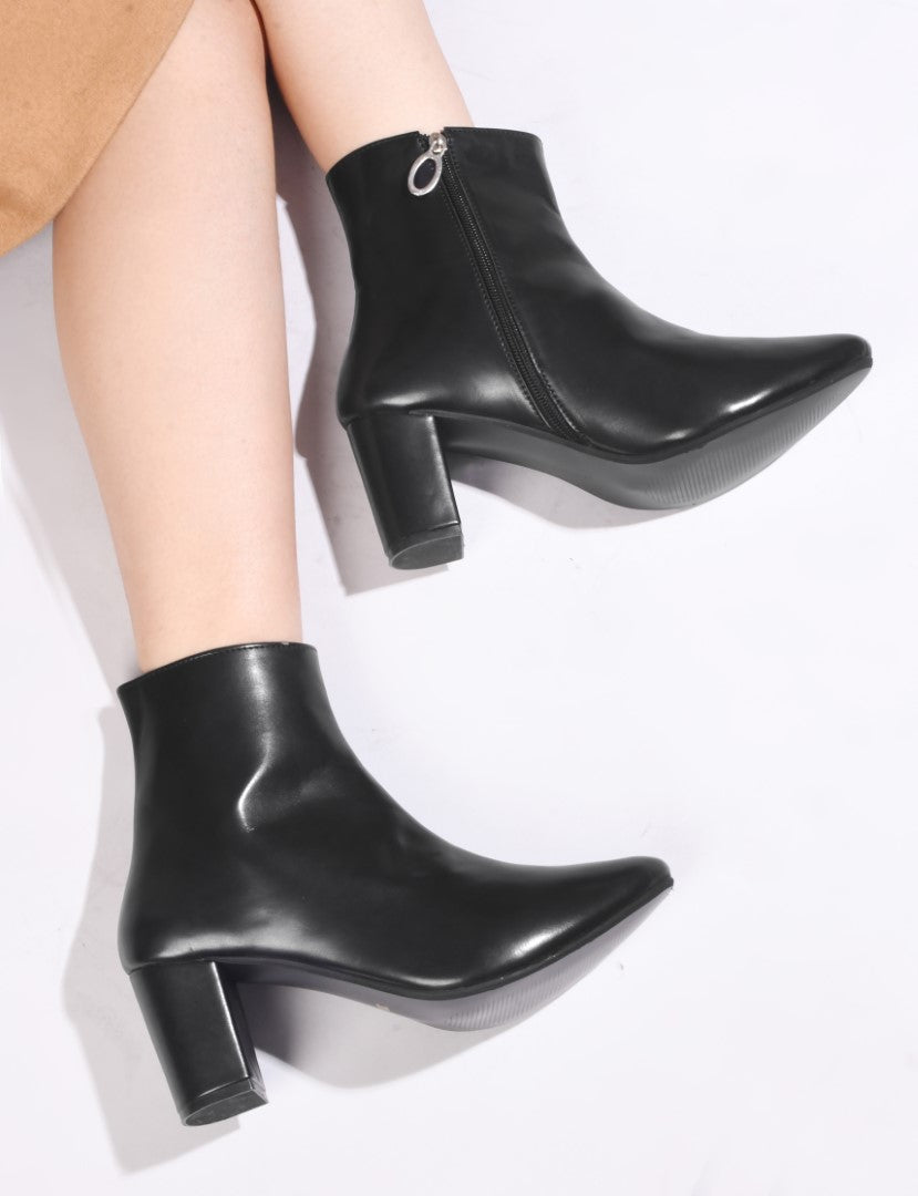 JM Looks Women Block Heel Ankle Boots with Zipper Pointed Toe