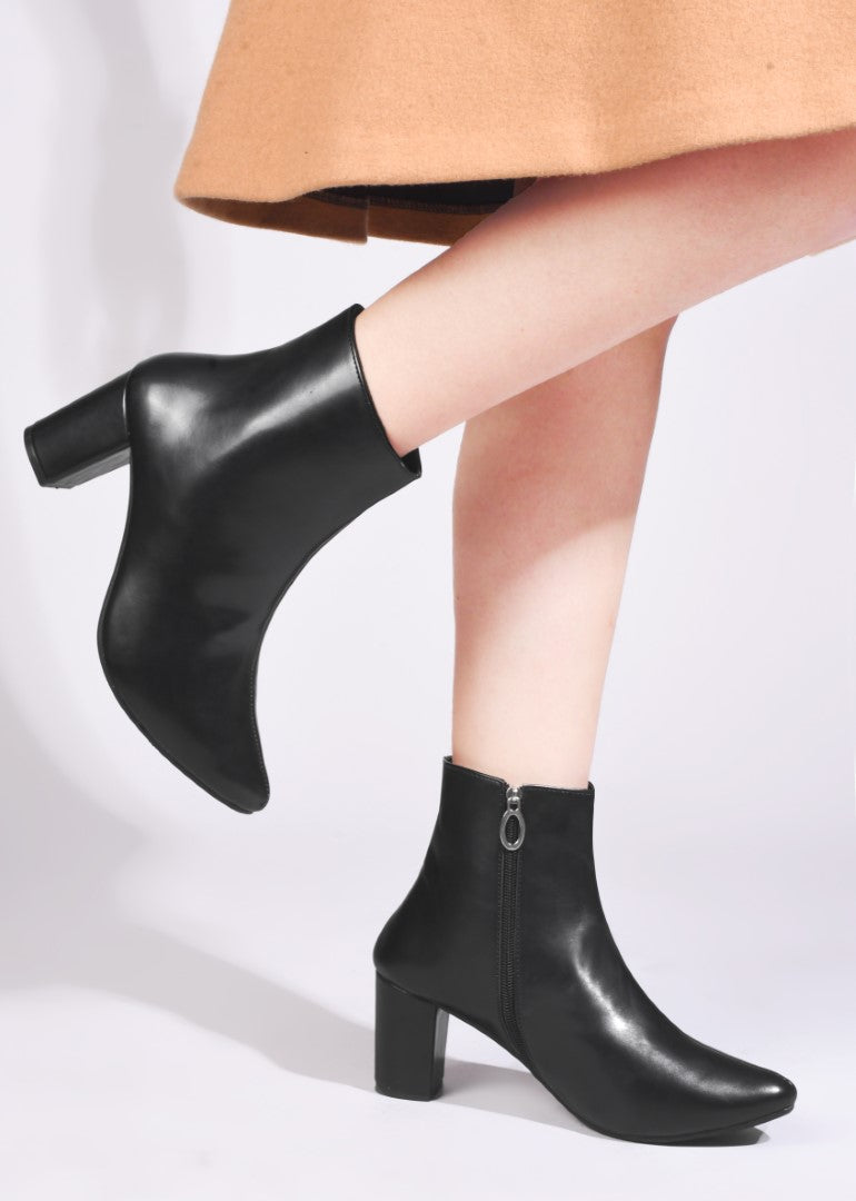 JM Looks Women Block Heel Ankle Boots with Zipper Pointed Toe