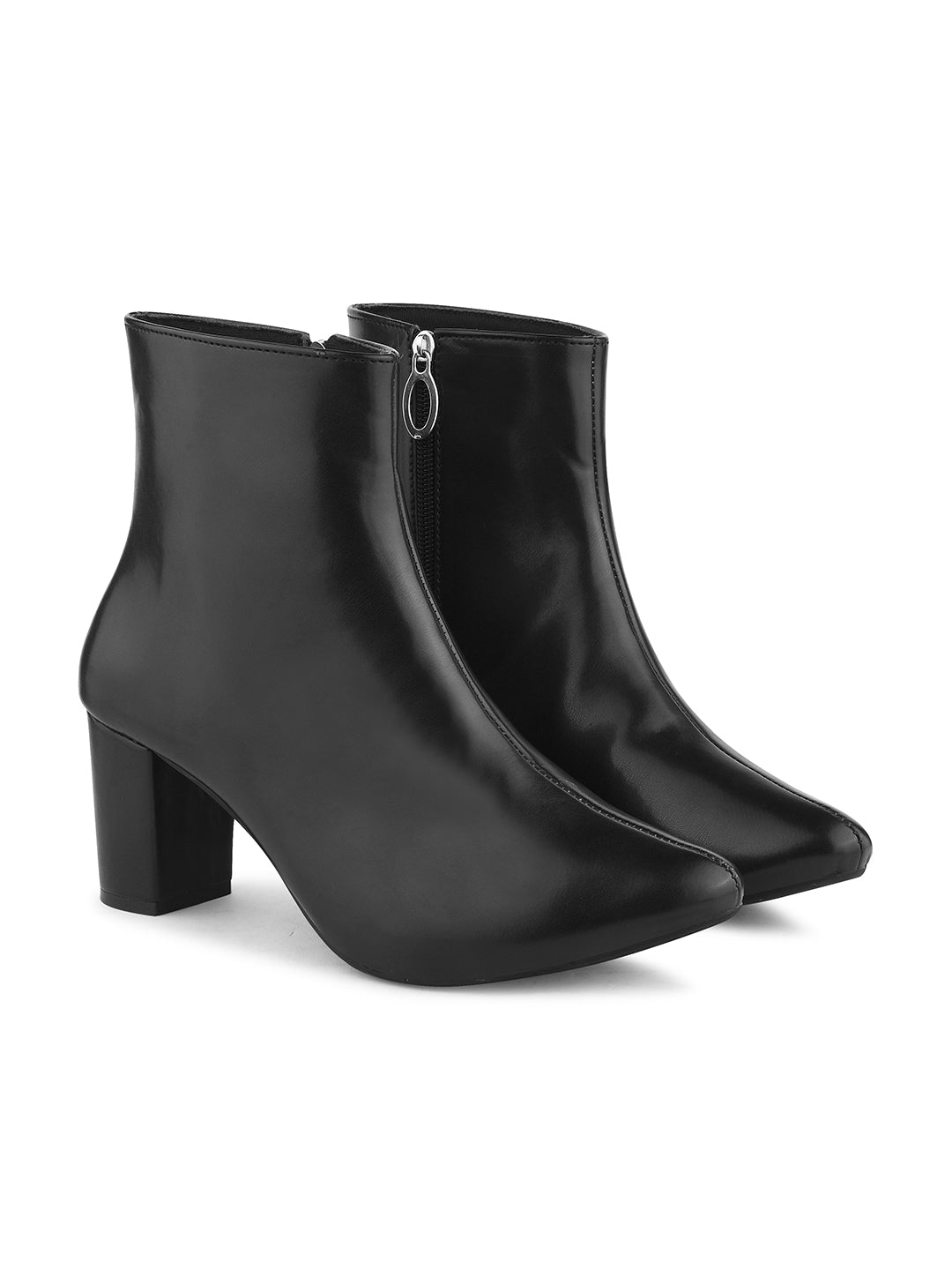 JM Looks Women Block Heel Ankle Boots with Zipper Pointed Toe