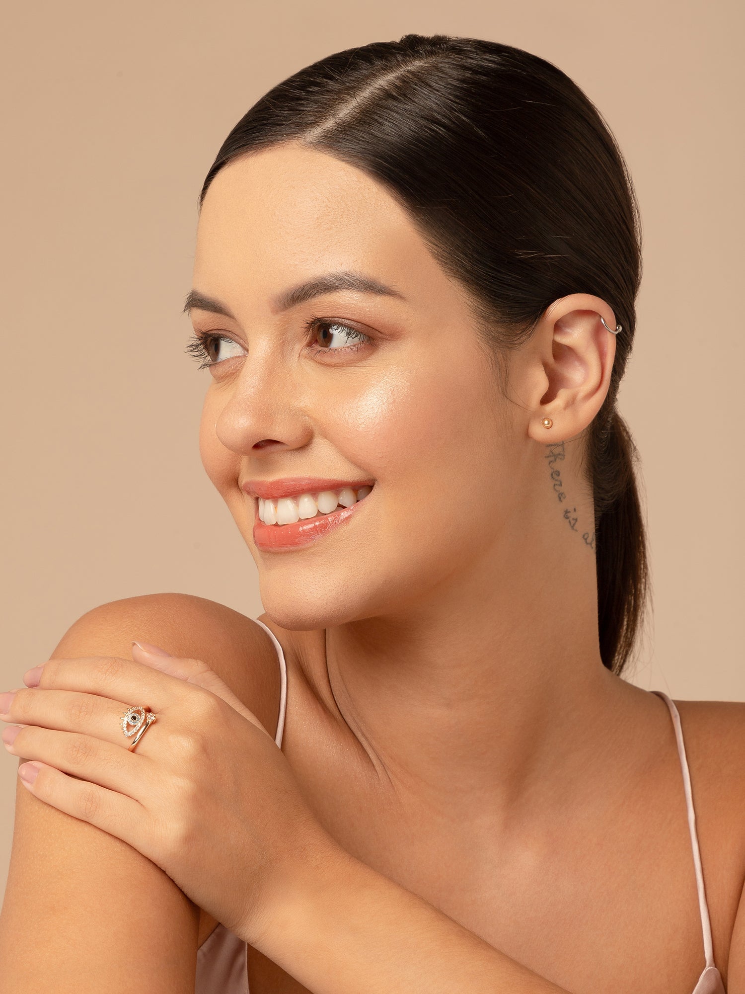 Salty Cute Evil Eye Adjustable Ring - Rose Gold