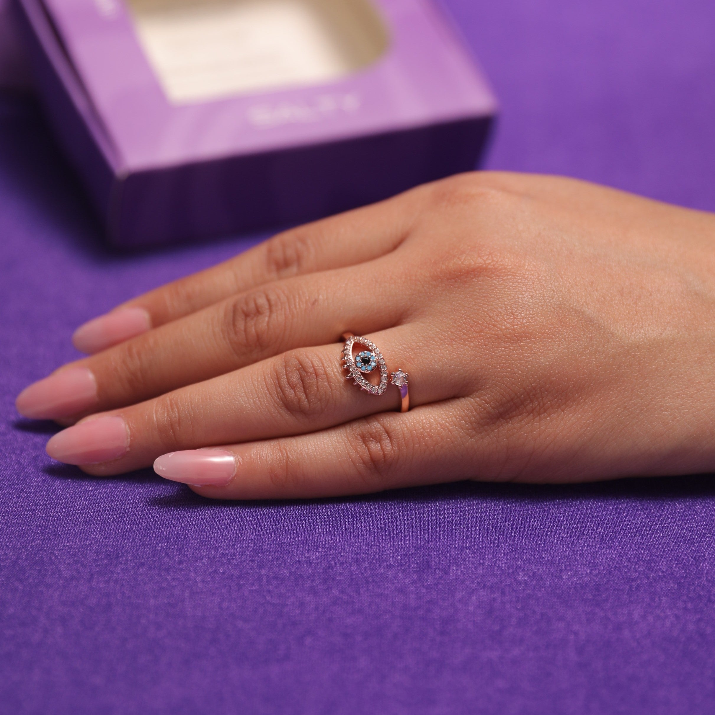 Salty Cute Evil Eye Adjustable Ring - Rose Gold