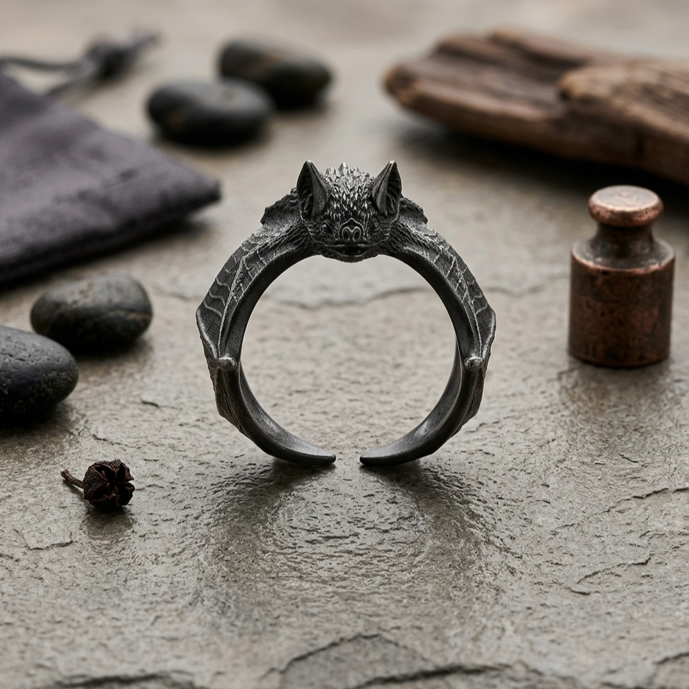Salty Spooky Bat Black Ring