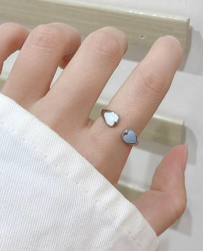 Salty Adele Blue & White Enamel Heart Silver Ring