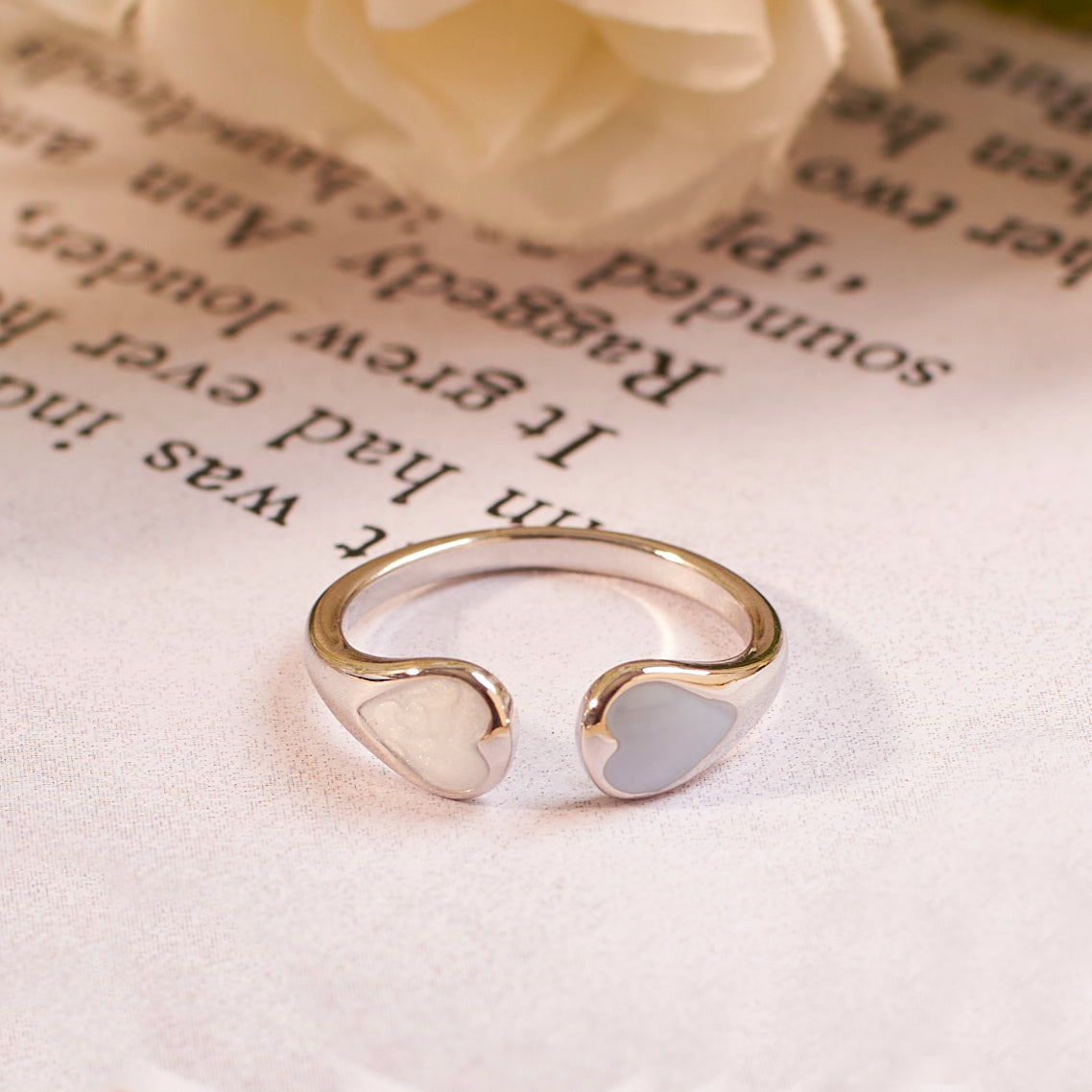 Salty Adele Blue & White Enamel Heart Silver Ring