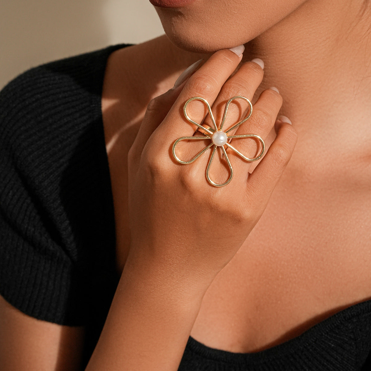Salty Golden Bloom Pearl Ring