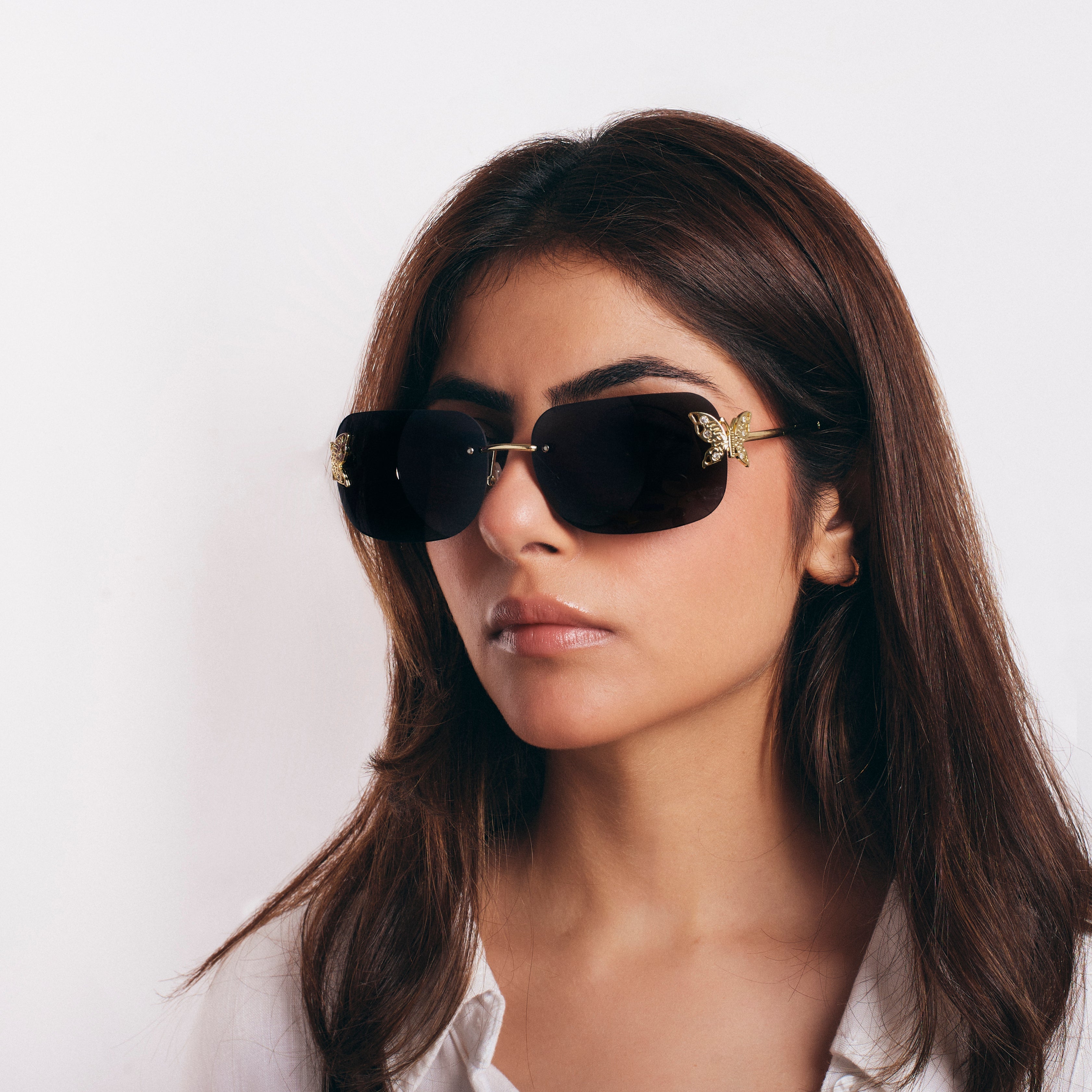 Salty Butterfly Accent UV400 Protection Rimless Sunglasses - Black
