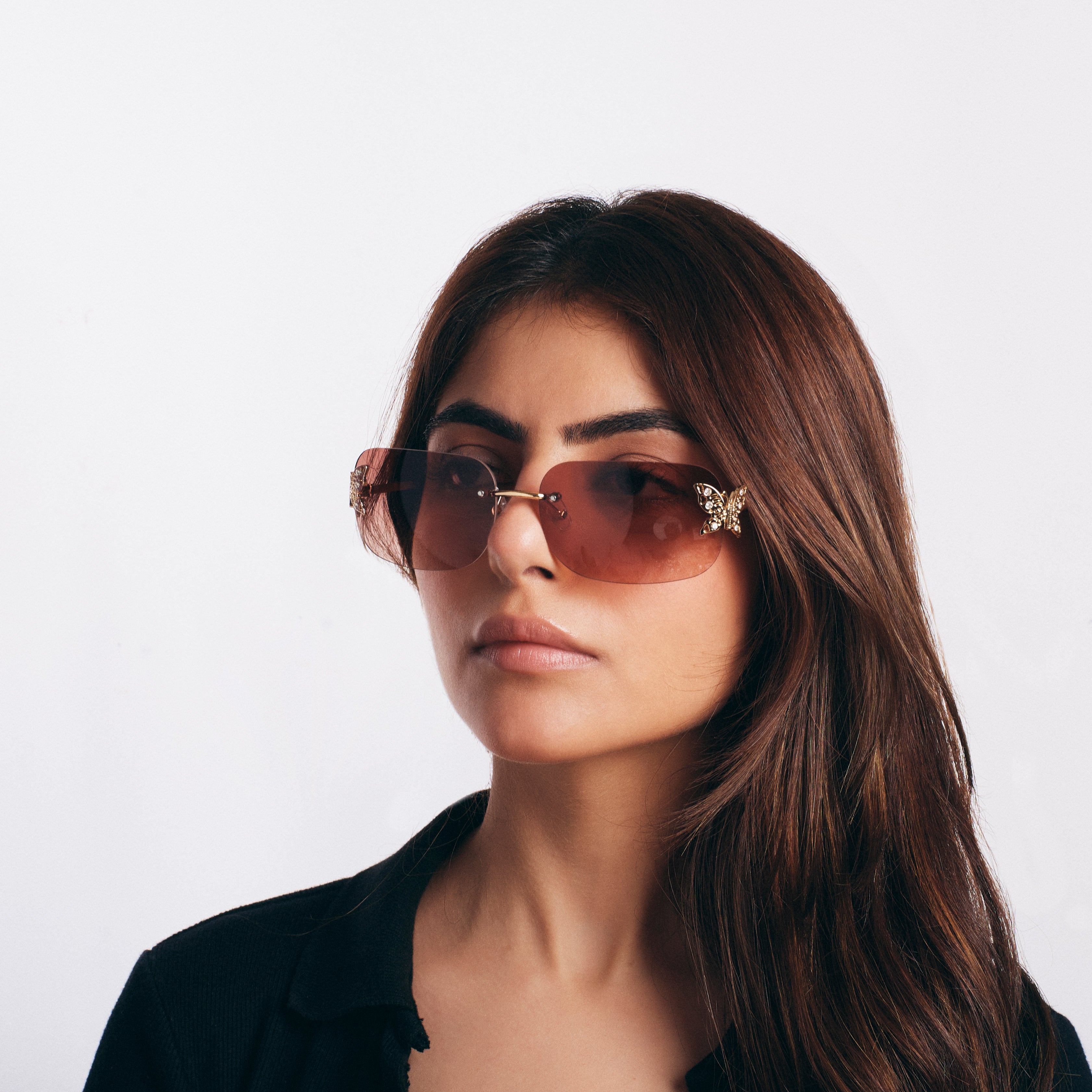 Salty Butterfly Accent UV400 Protection Rimless Sunglasses - Brown