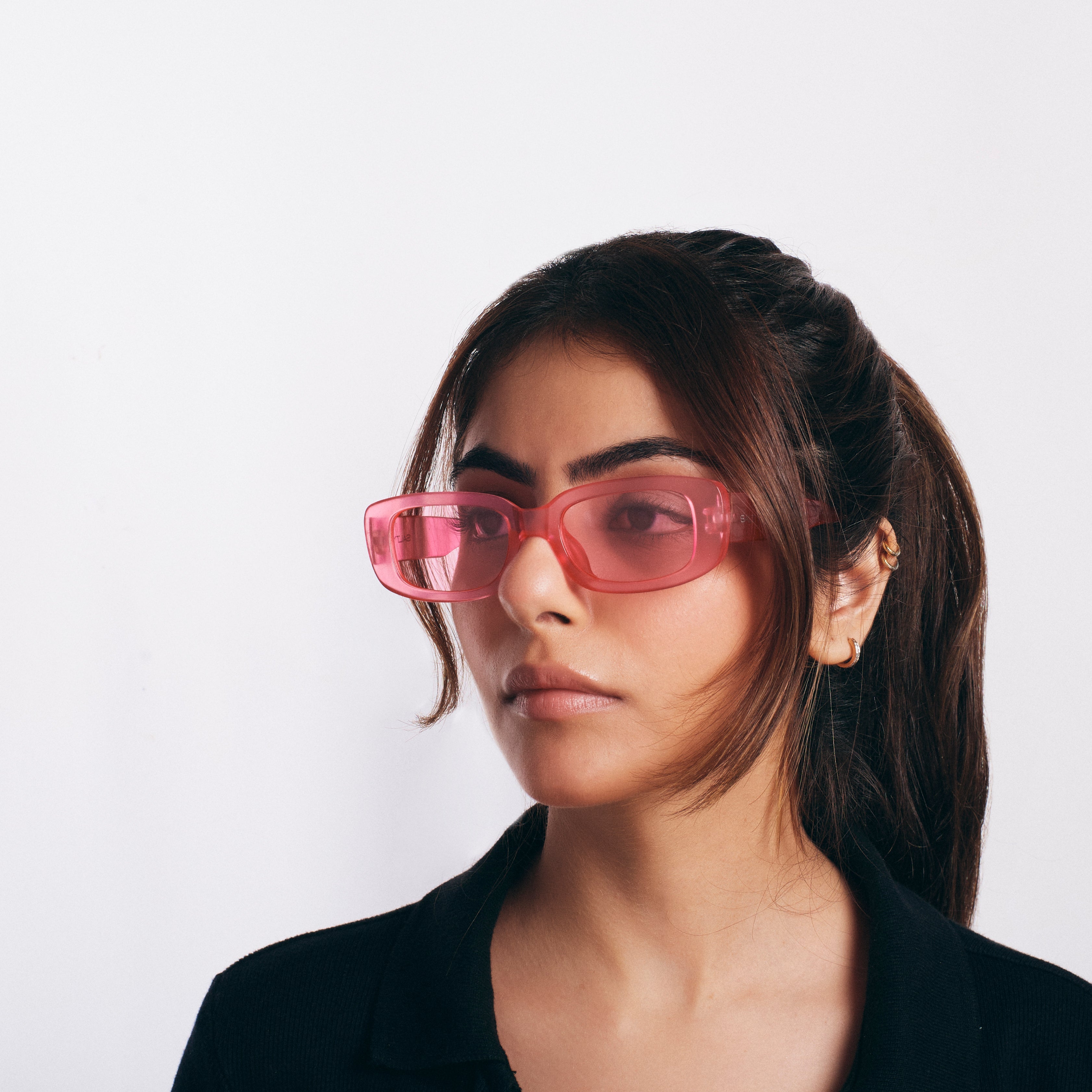 Salty Rihanna Inspired Transparent Pink Rectangular Sunglasses