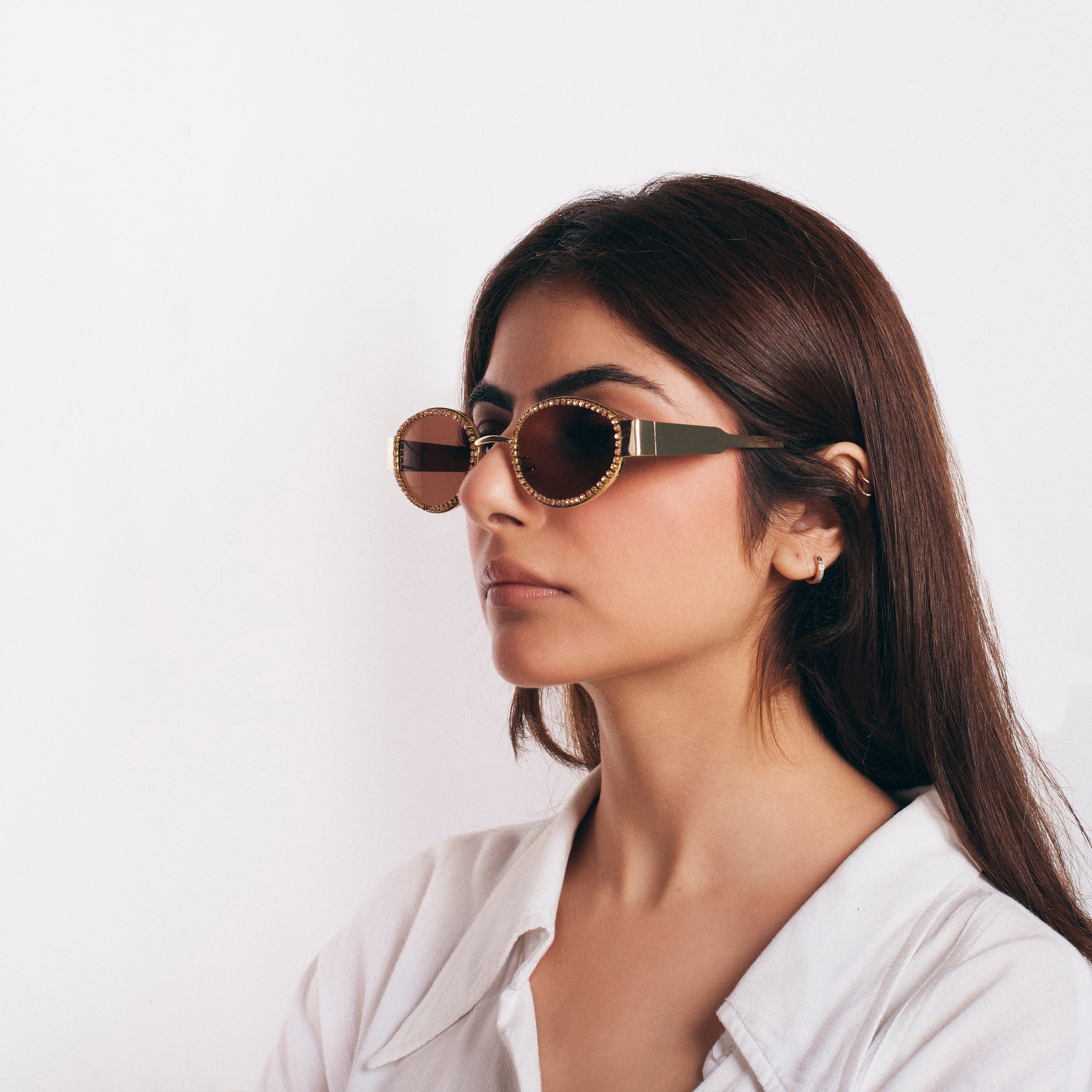 Salty Gold Frame Blingy Statement Sunglasses for Women