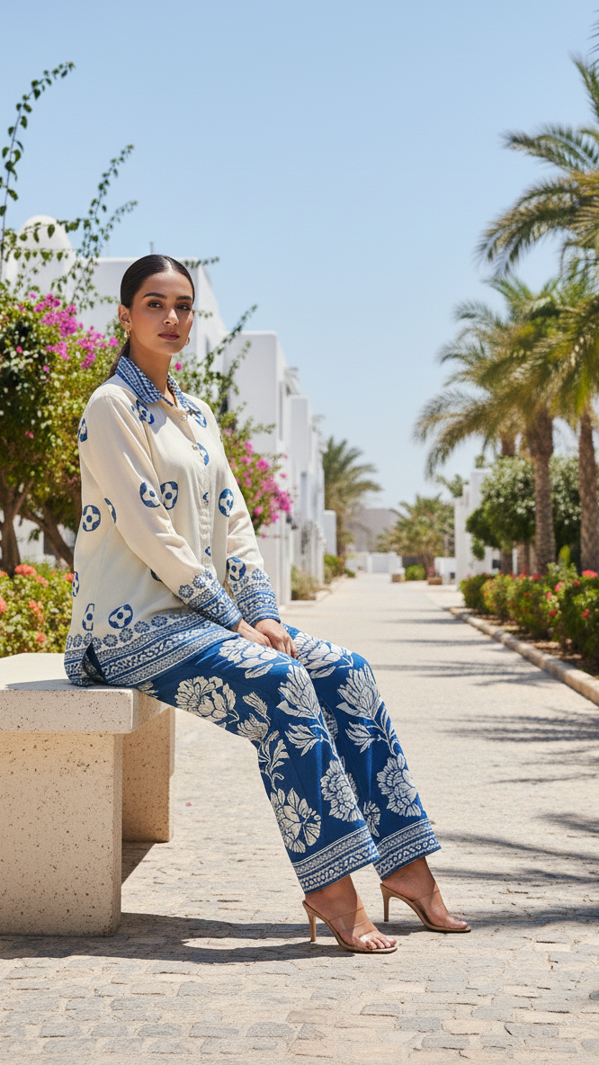 Label Flavia Indigo Floral Resort Co-ord Set