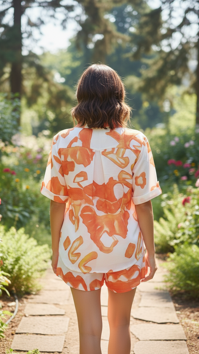 Label Flavia Tangerine Dream Abstract Shorts Set