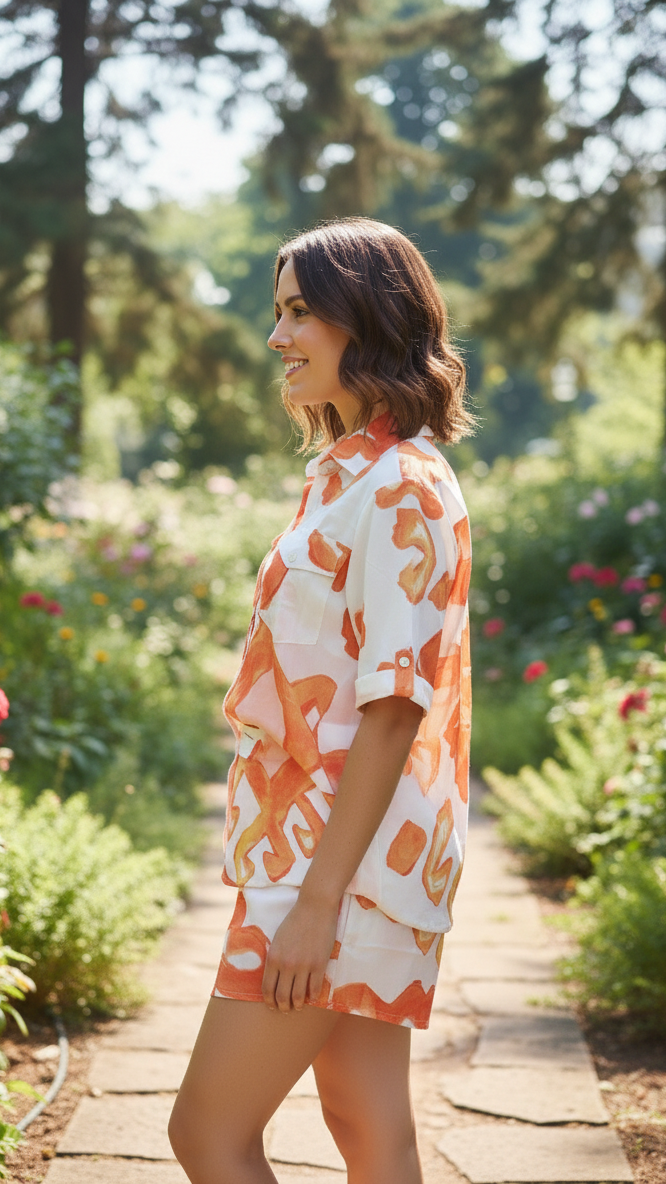 Label Flavia Tangerine Dream Abstract Shorts Set