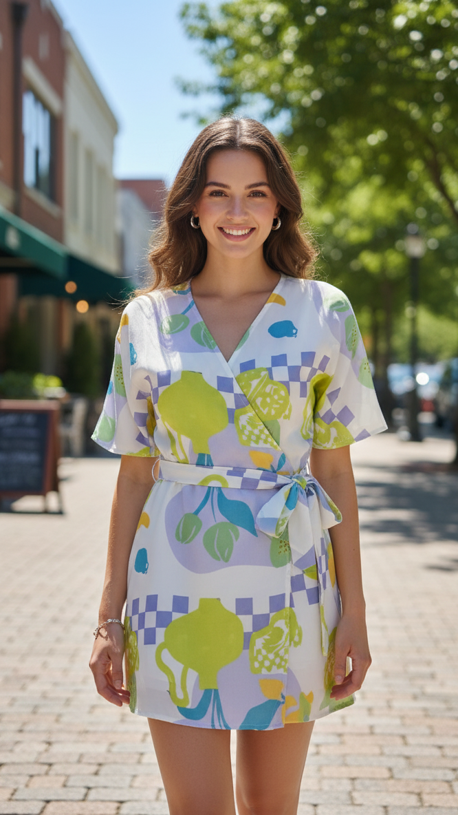 Label Flavia Vibrant V-Neck Kimono Sleeve Wrap