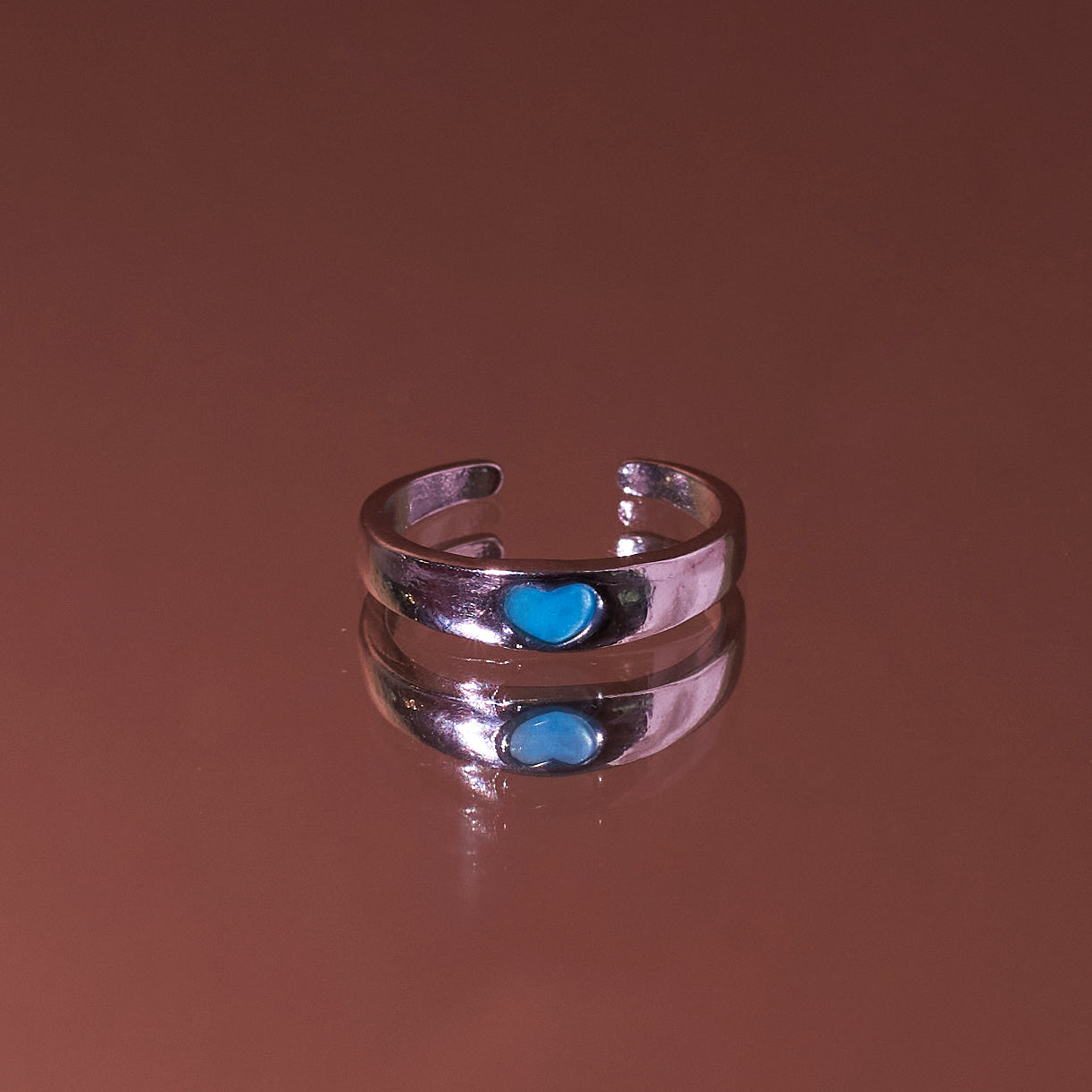 Salty Glow in the Dark Blue Heart Ring
