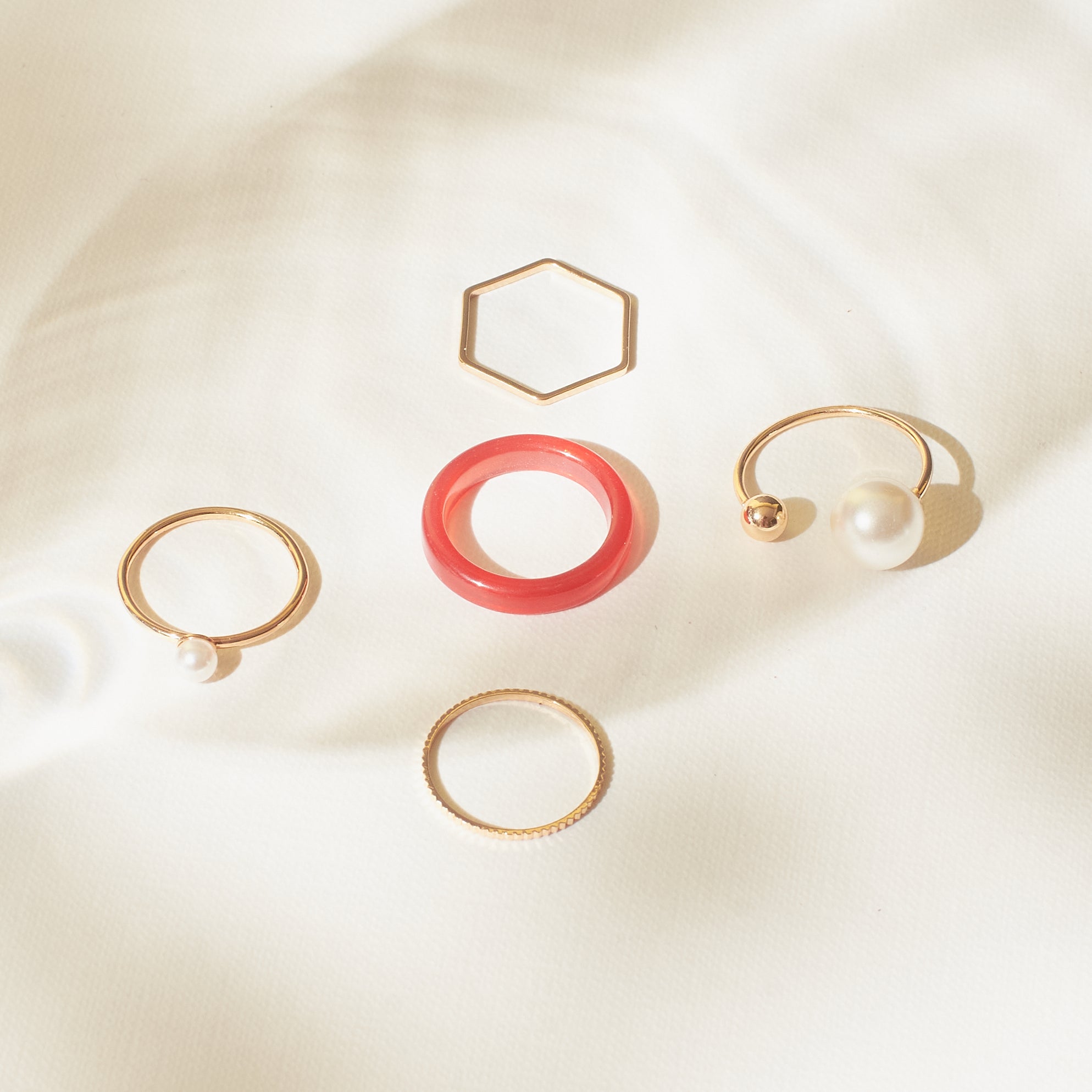 Salty Set Of 5 Cherry Pearl Rings