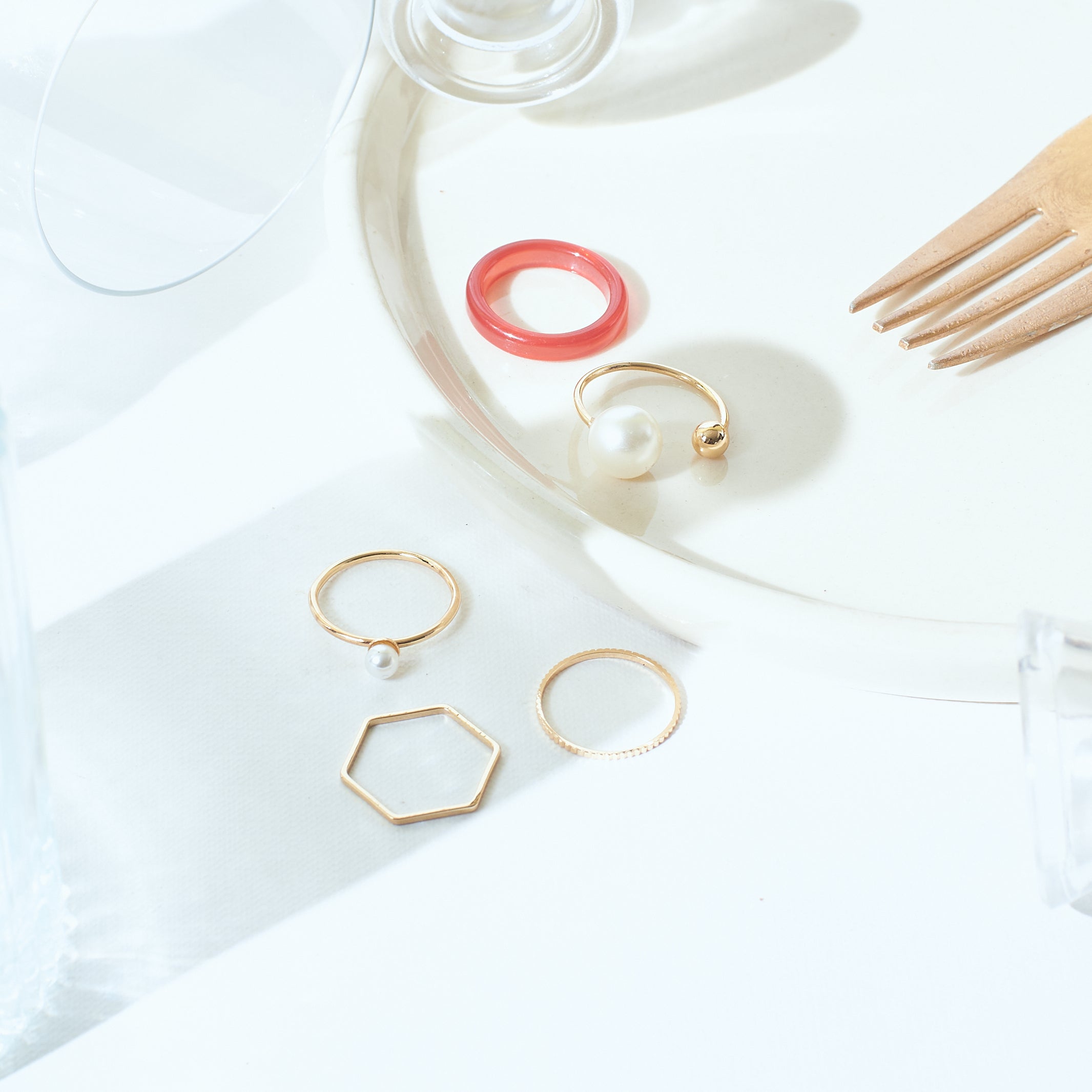 Salty Set Of 5 Cherry Pearl Rings