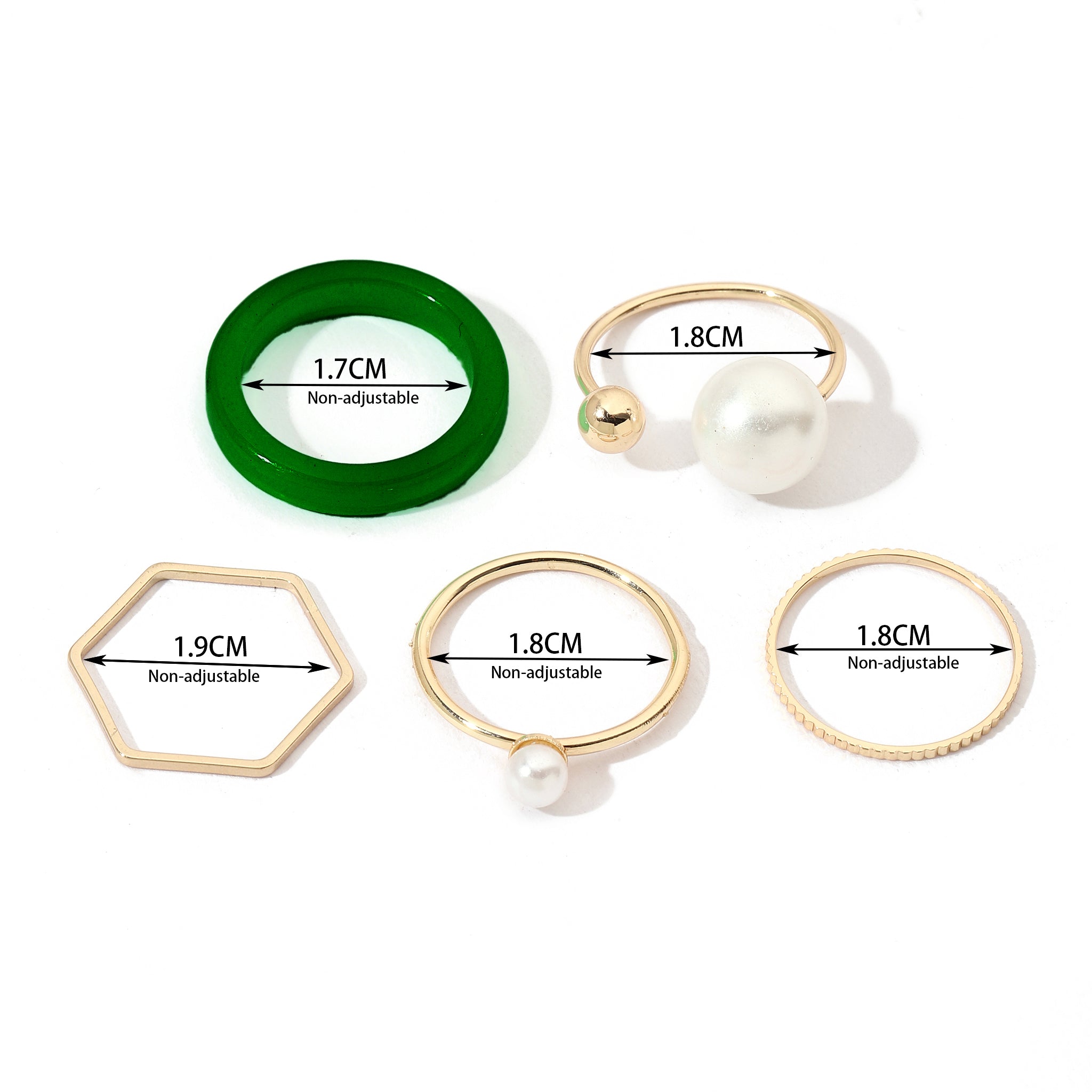 Salty Set Of 5 Emerald Pearl Rings