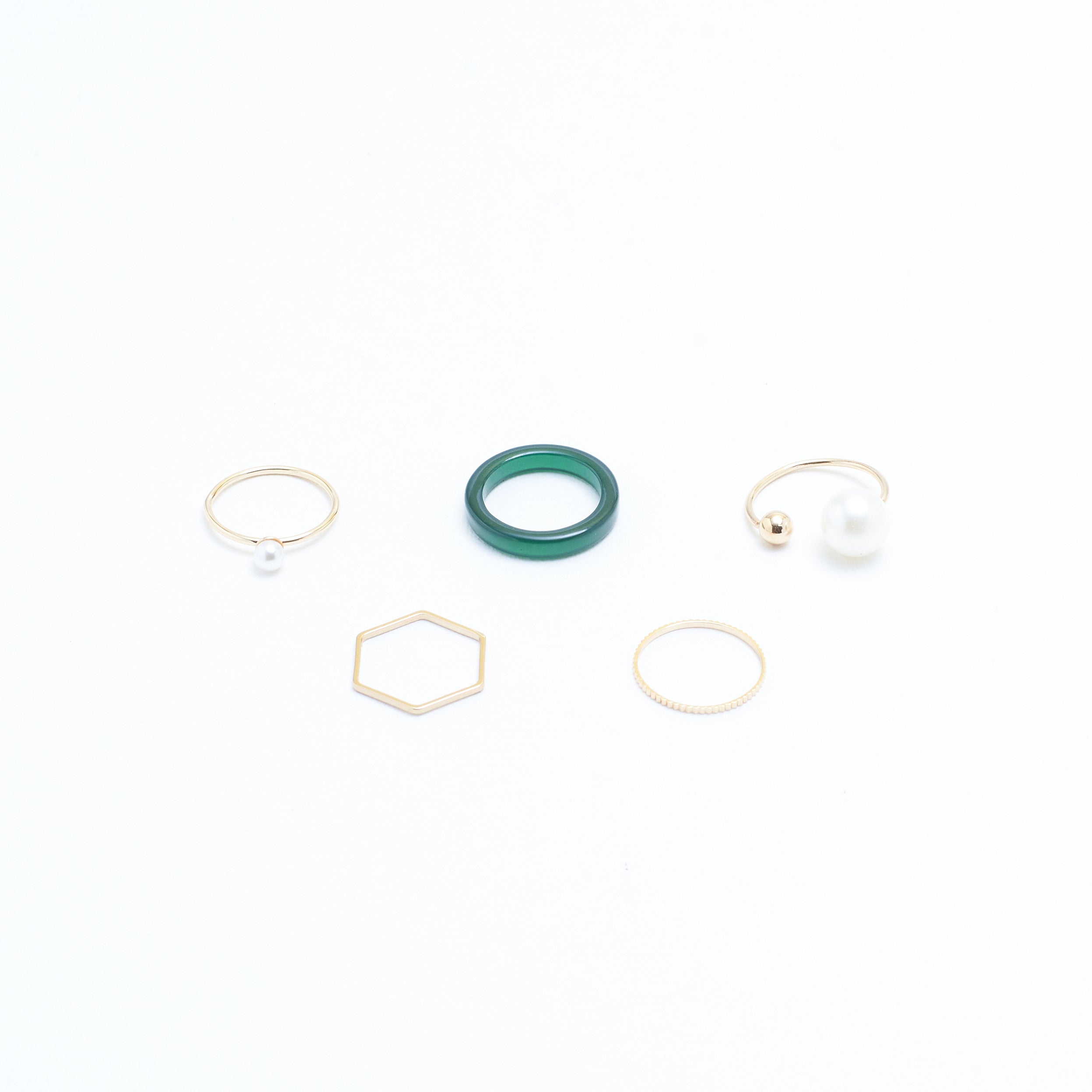 Salty Set Of 5 Emerald Pearl Rings