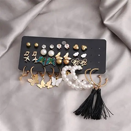 Salty Set of 17 Bohemian Long Tassel Drop Statement Earrings and Studs