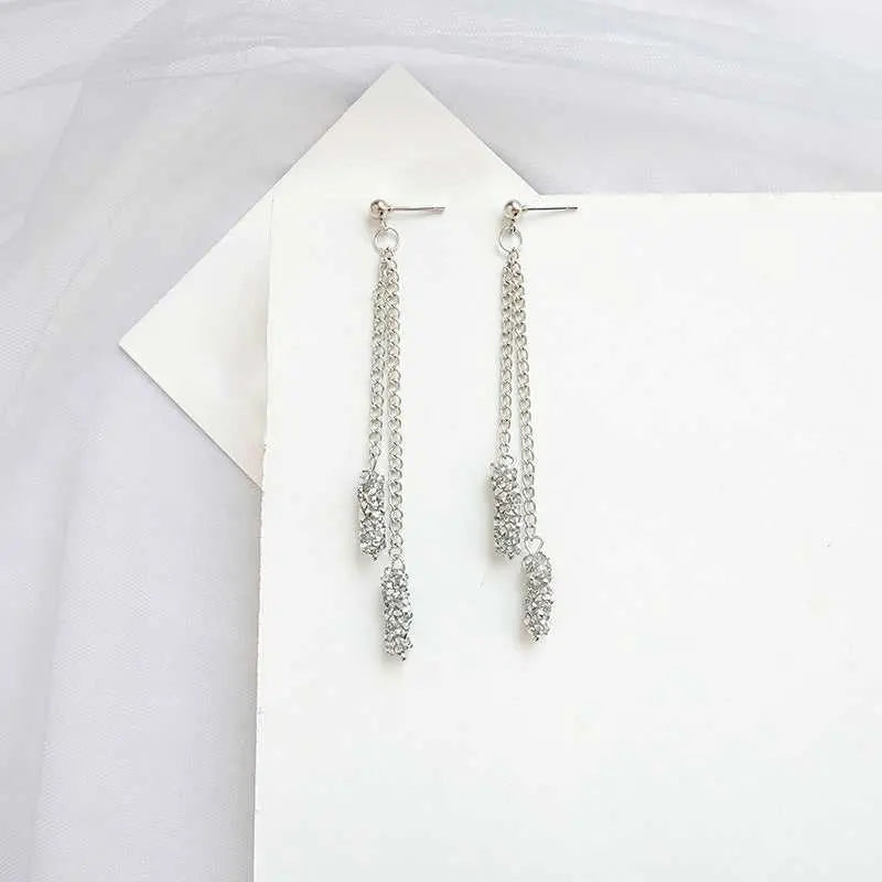 Salty Silver Chain Chunky Tassel Drop Earrings