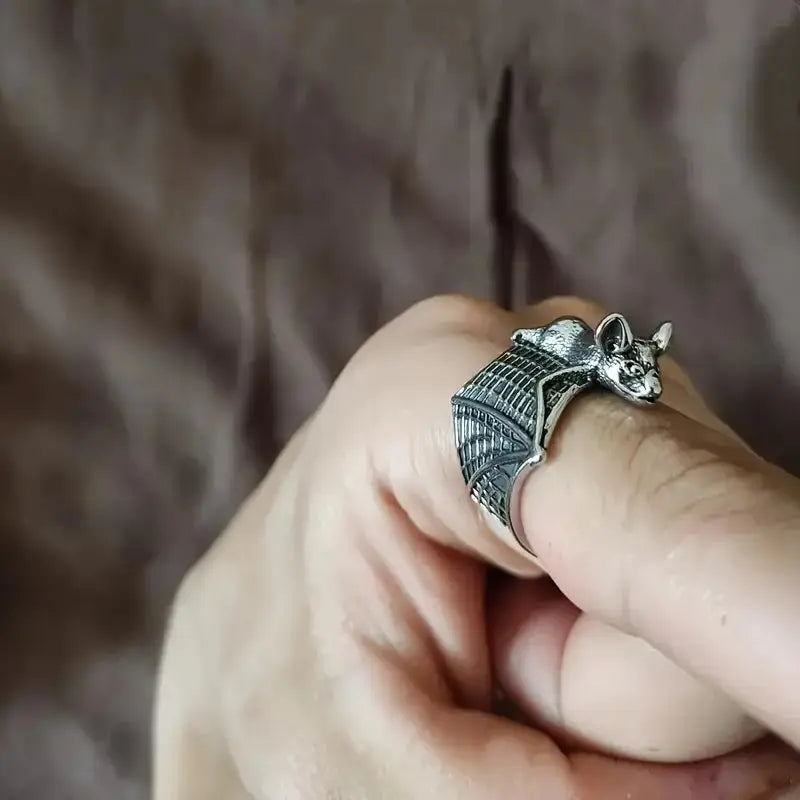 Salty Spooky Bat Silver Ring