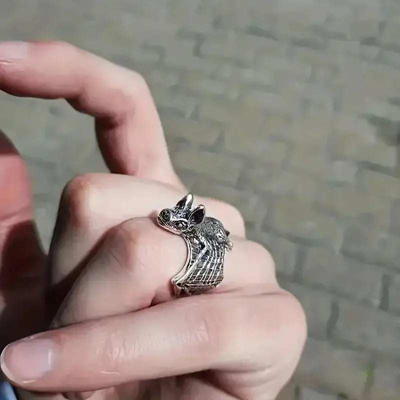 Salty Spooky Bat Silver Ring
