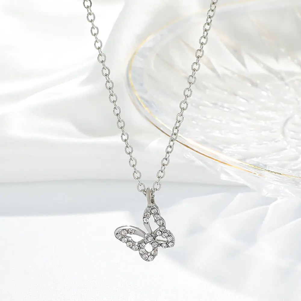 Salty Studded Butterfly Silver Necklace