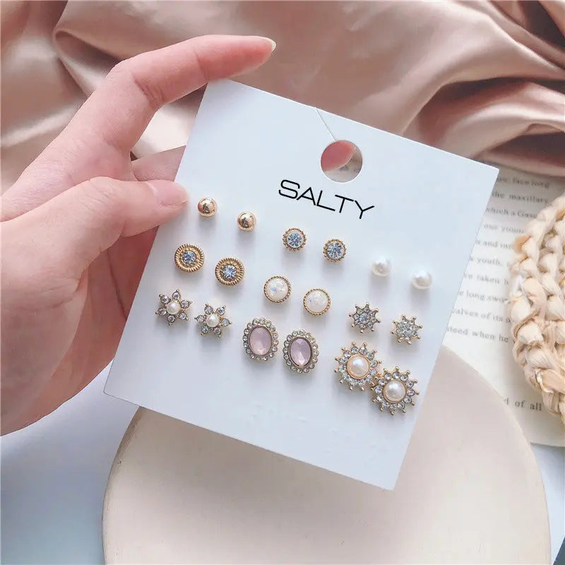Salty Stunner Set of 9 Designer Stud Earrings