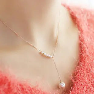 Salty Thread Pearl Charm Necklace - Gold