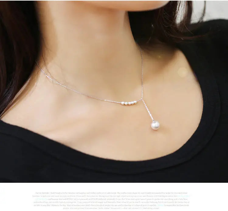 Salty Thread Pearl Charm Necklace - Silver