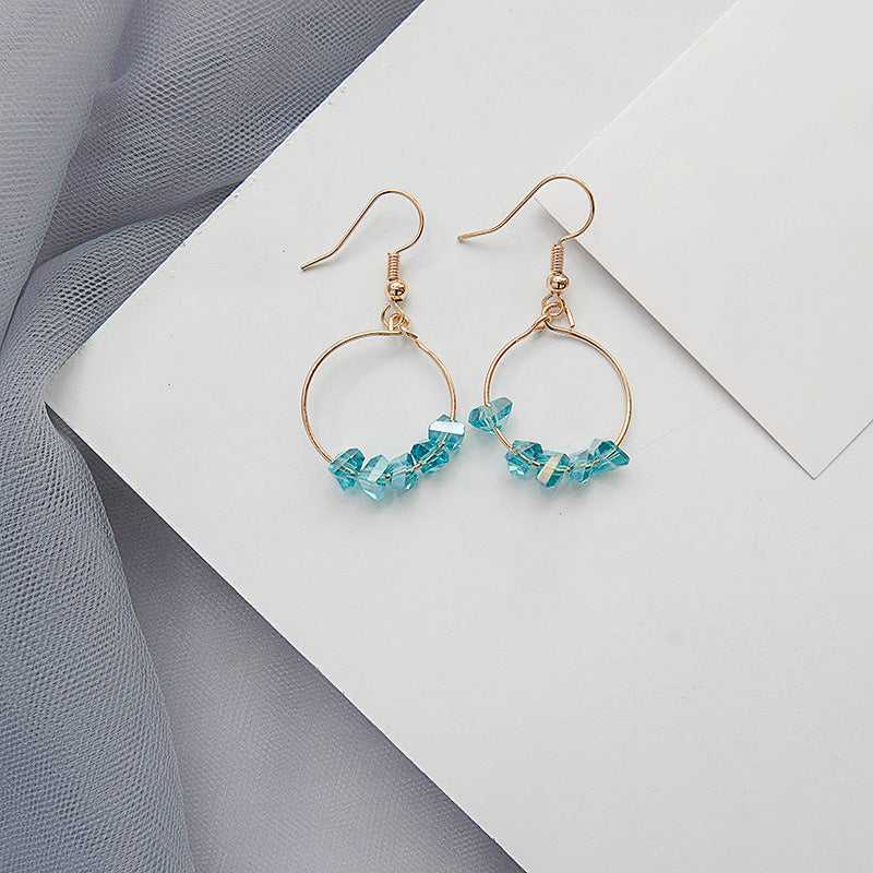 Salty Turquoise Blue Crystal Donut Drop Stylish Earrings