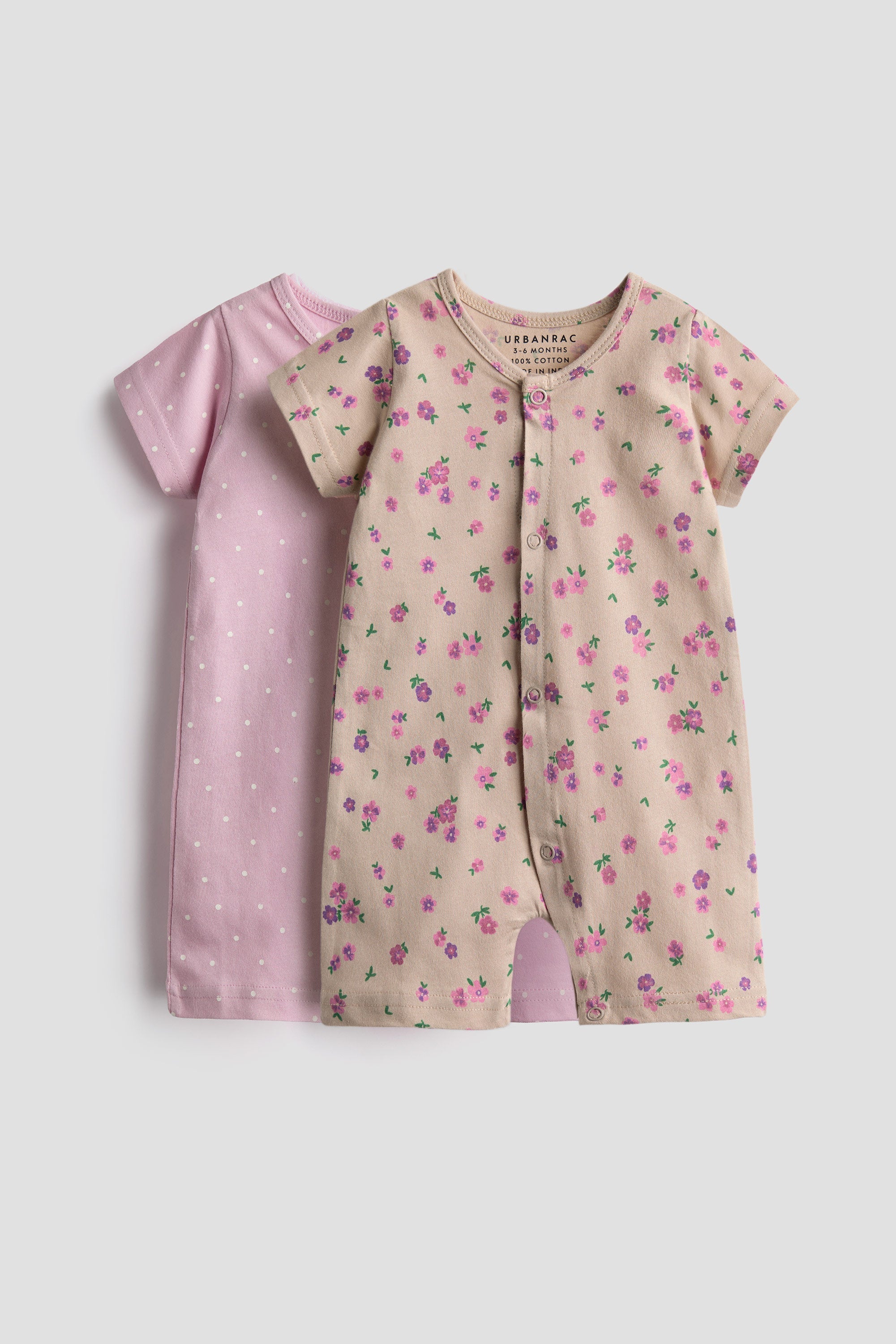 Urbanrac Floral Pink Half Romper Set - Pack of 2