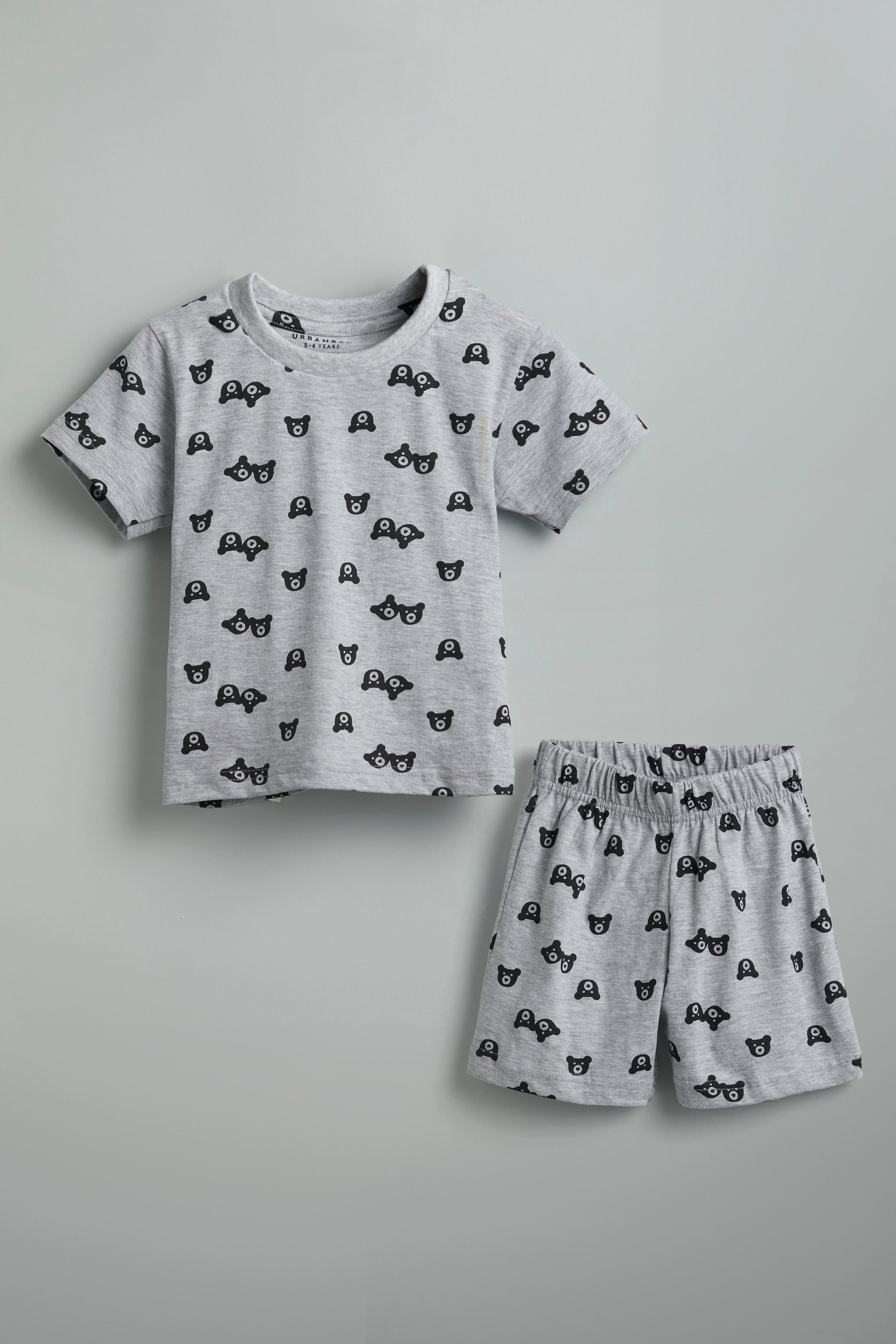 Urbanrac 100% Cotton Teddy Print Gray Co-Ord Set