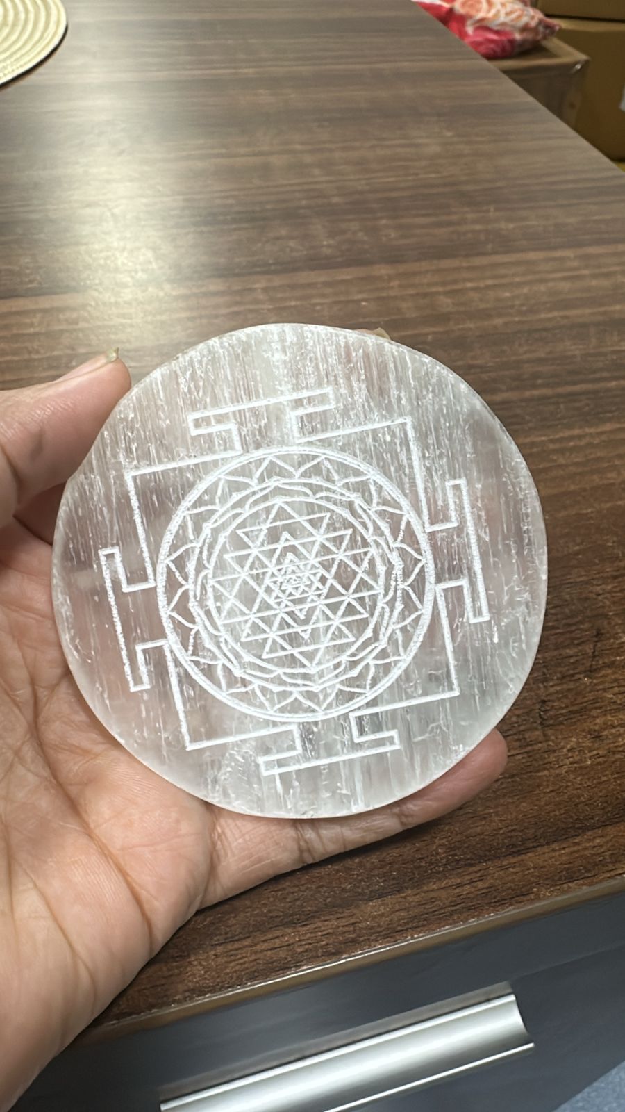 The Glow Rituals Shree Yantra Selenite Plate