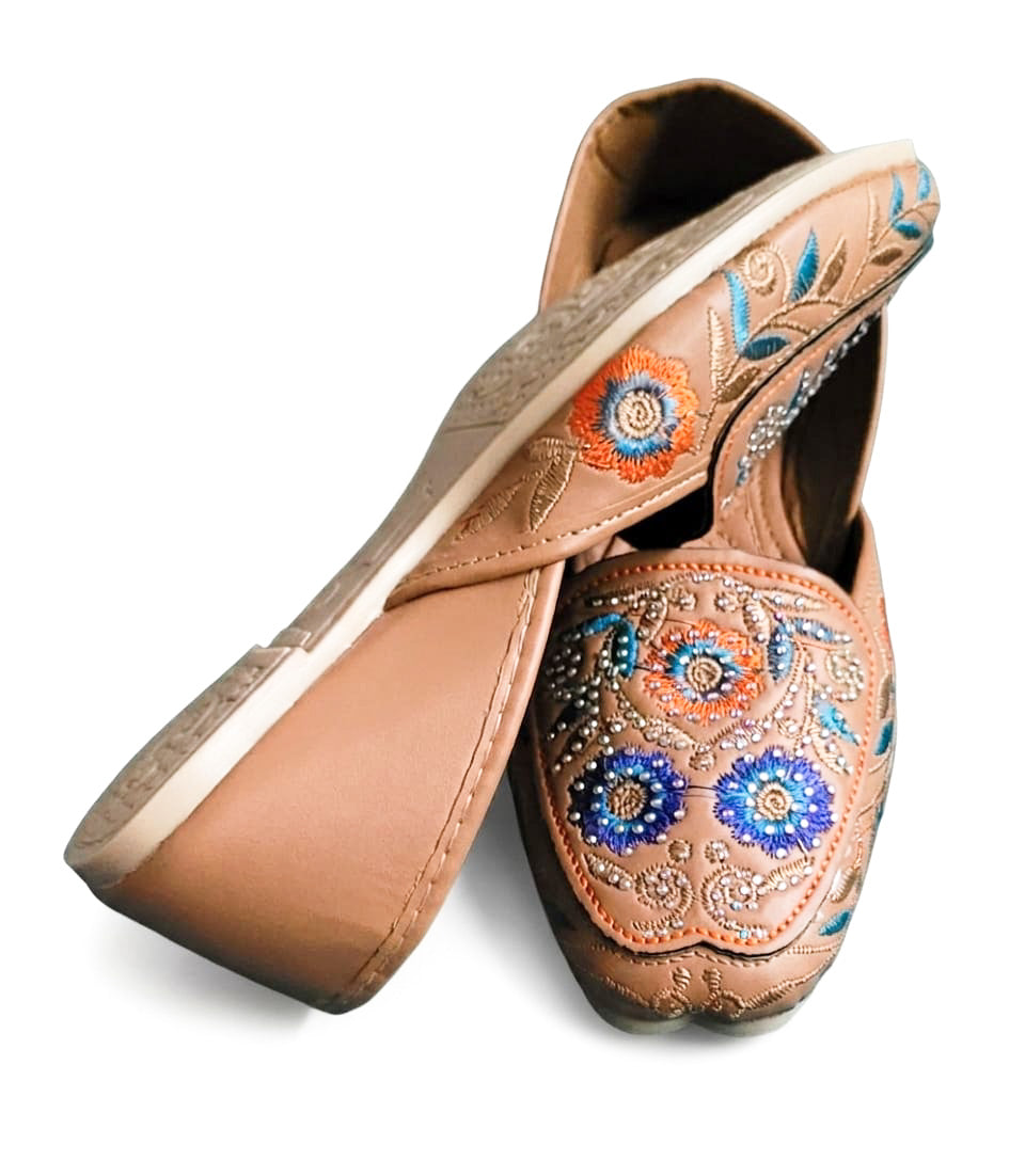 Dhajcraft Tan embroidered Jutti - Hand wash