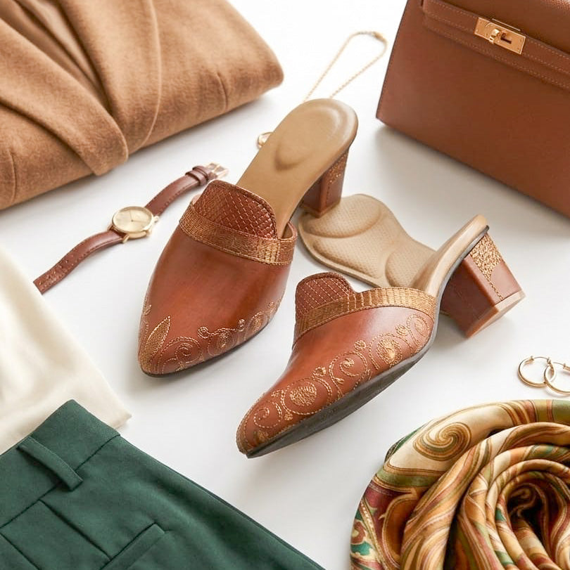 Dhajcraft Embroidered Leather Block Heels sandal