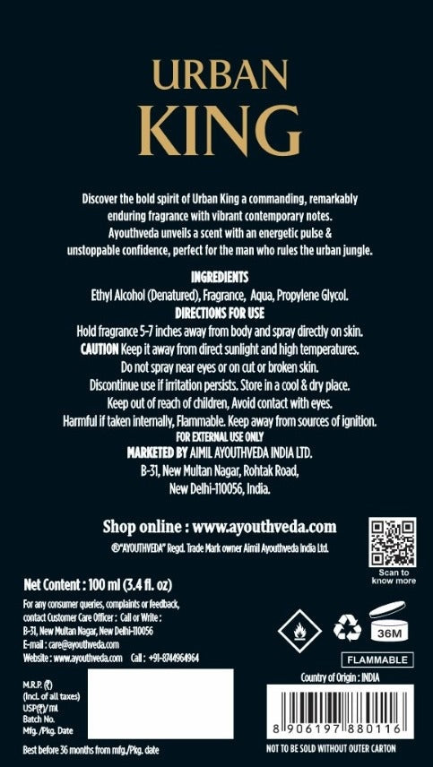 Ayouthveda Urban King Eau De Parfum for Men – Long Lasting Luxury Perfume (100ml)