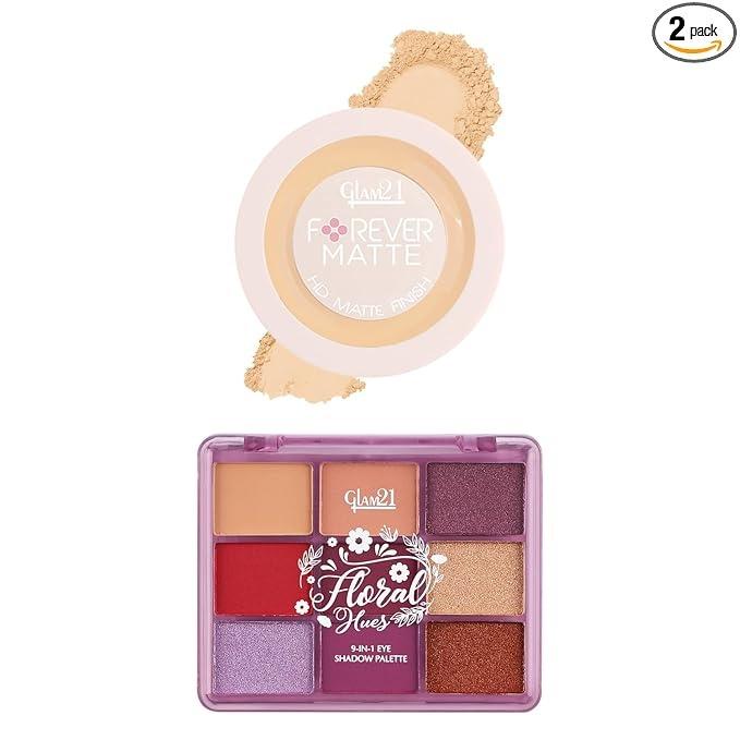 Glam21 Floral Hues 9-in-1 Eyeshadow Palette - Tulip + Forever Matte Compact Ivory