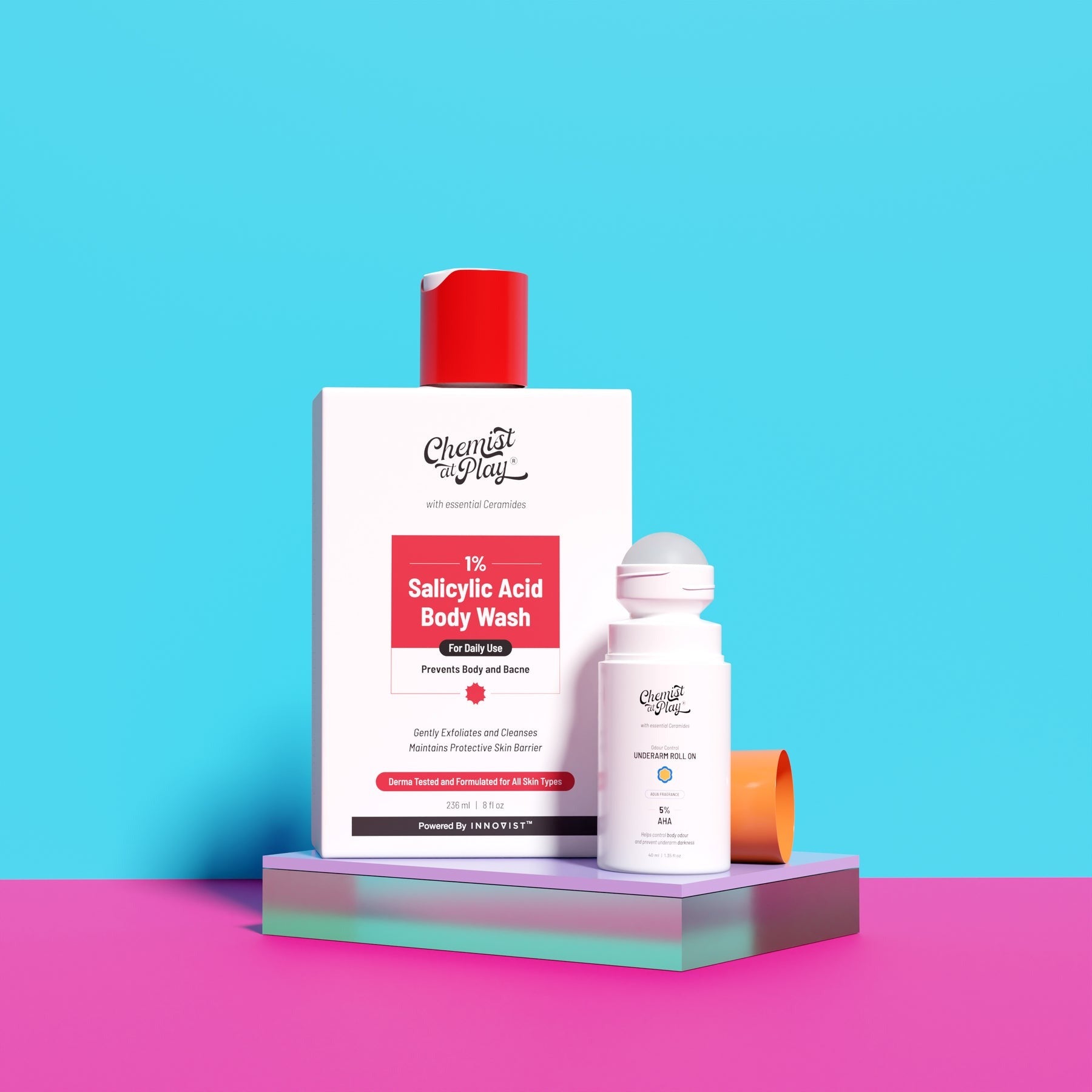 Chemist at Play 1% Salicylic Acid Body wash & 5% AHA Underarm roll on