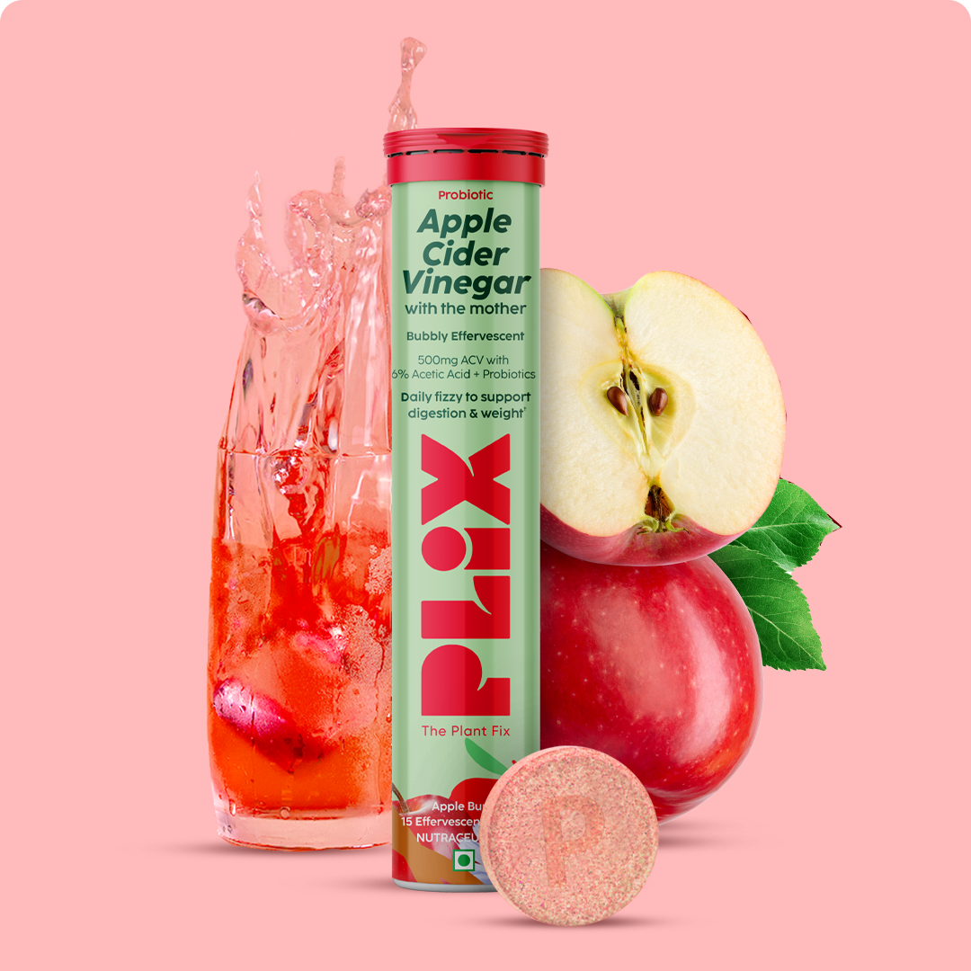 Plix Probiotics + ACV Effervescent Tablets- 15 (Apple, Pack of 1)
