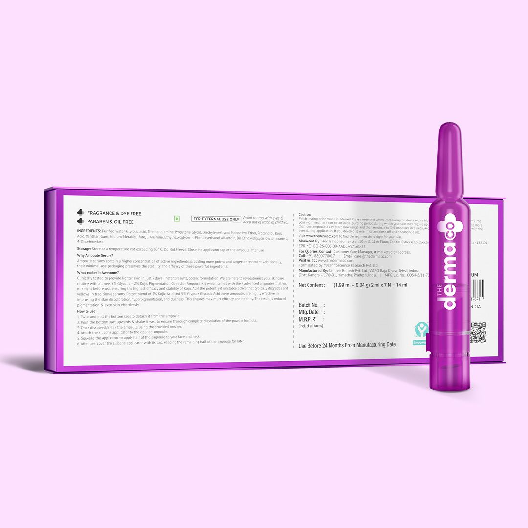 Derma Co 5% Glycolic + 2% Kojic Pigmentation Corrector Ampoule Kit - 14ml