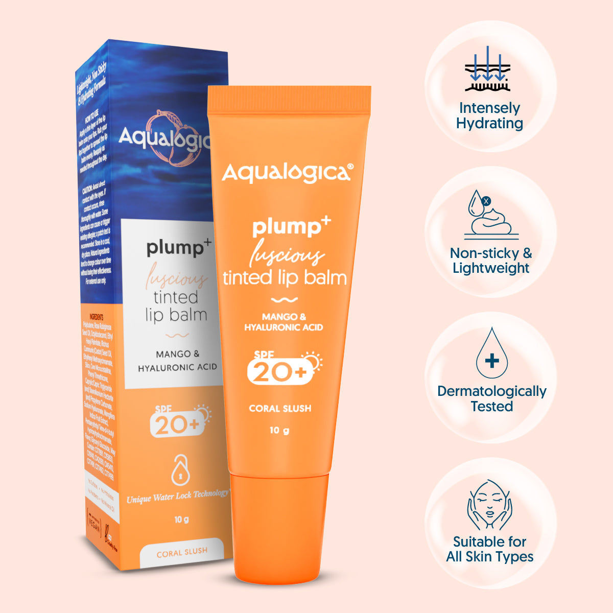 Aqualogica Coral Slush Plump+ Luscious Tinted Spf 20+ Lip Balm