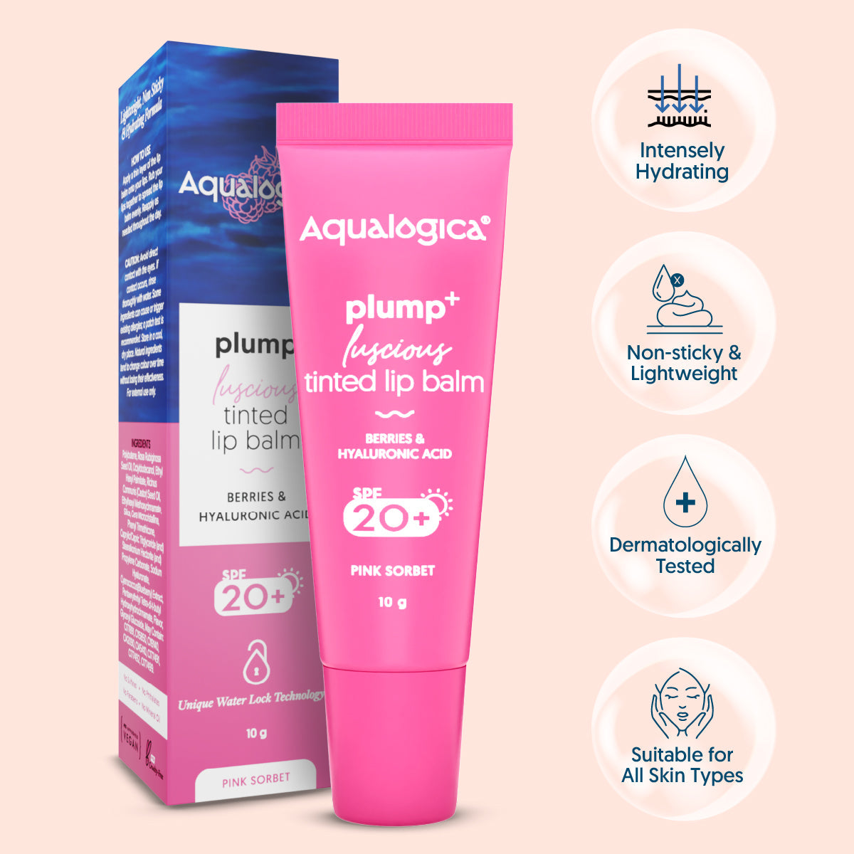 Aqualogica Pink Sorbet Plump+ Luscious Tinted Spf 20+ Lip Balm