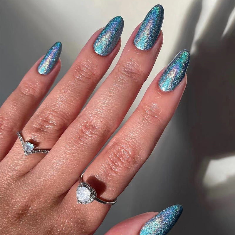 Gush Beauty Baby Blue Chrome - Medium Almond - Nailed It Reusable Luxury Press On Nails With Application Kit