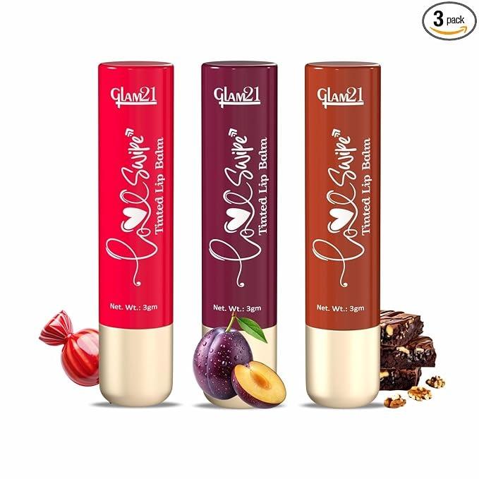 Glam21 Love Swipe Tinted Lip Balm - Candy Red, Lush Plum & Brownie Fudge
