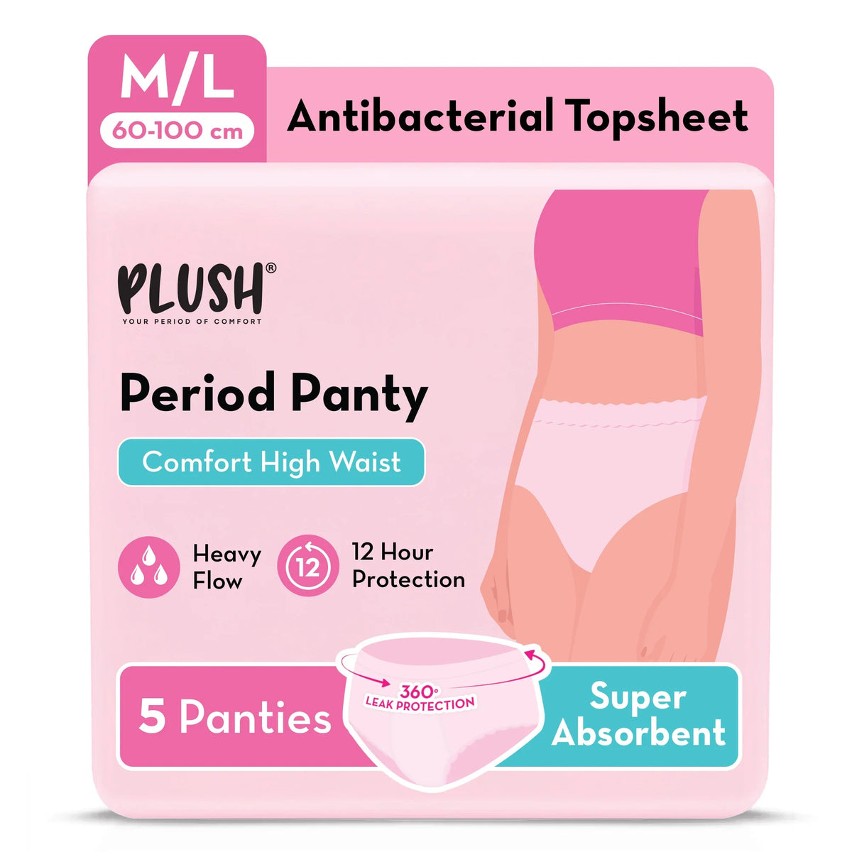 Plush Comfort High Waist Disposable Anti-Bacterial Period Panty | Heavy Flow- 5 Pcs M/L (60-100cm)
