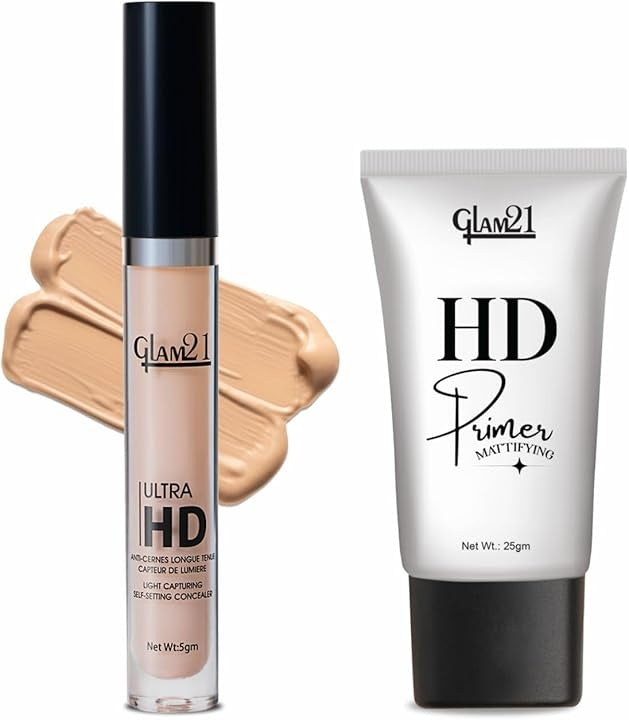 Glam21 Ultra HD Concealer (Medium Ivory) + Face Primer